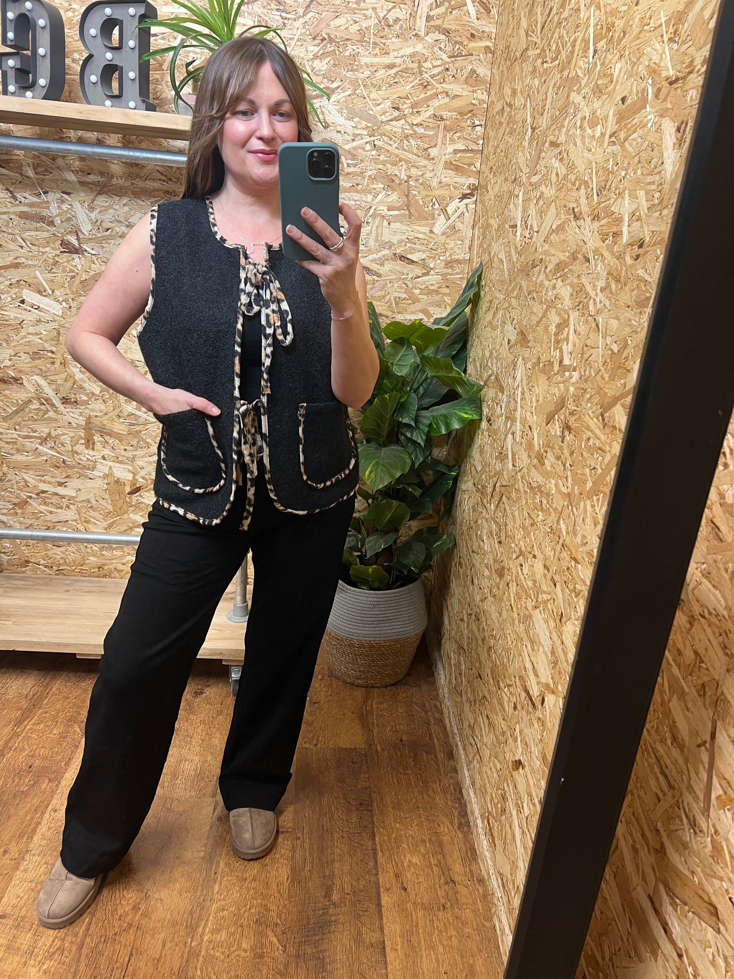 Leopard Trim Waistcoat