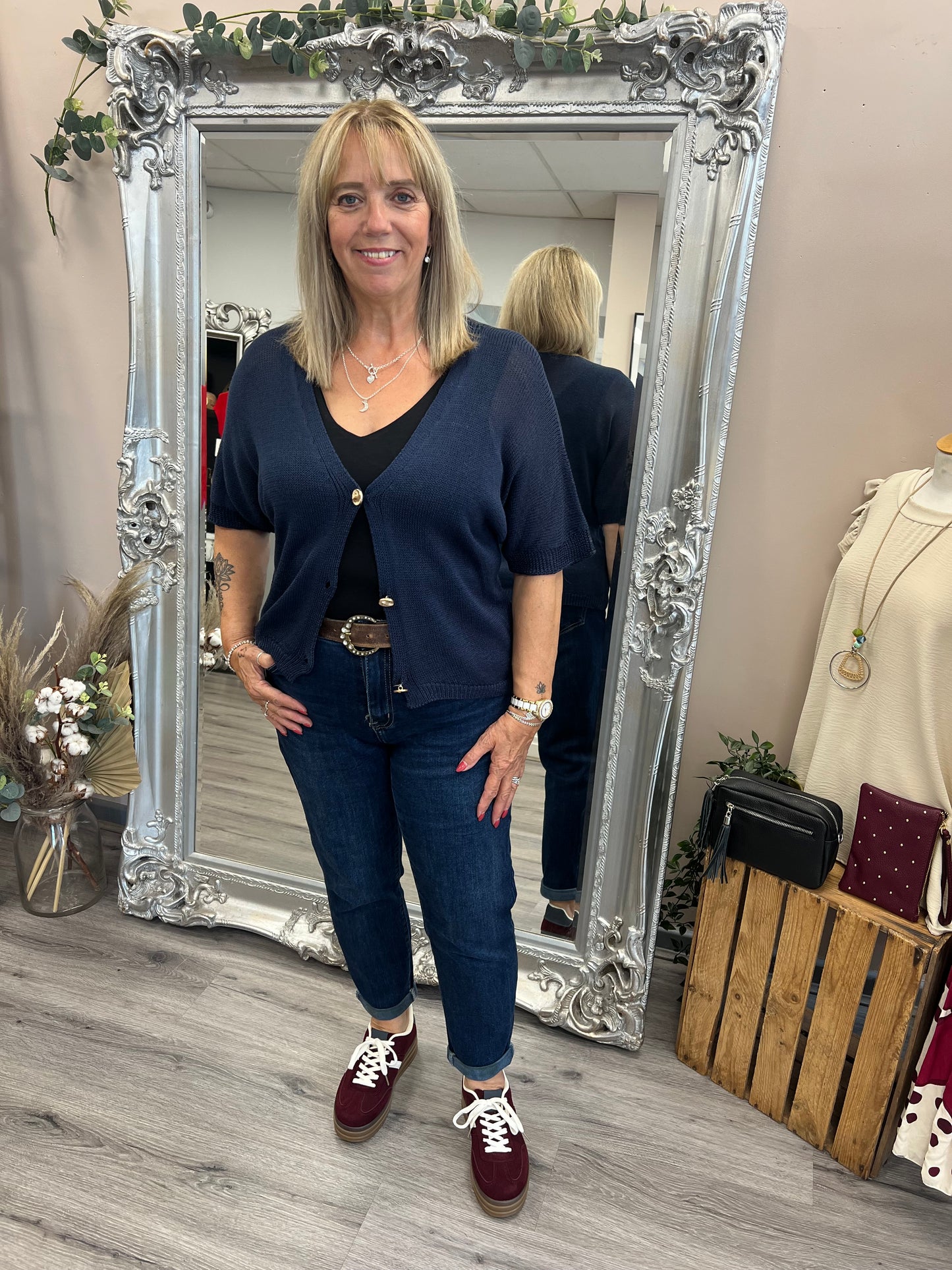 Gold Button Short Cardigan