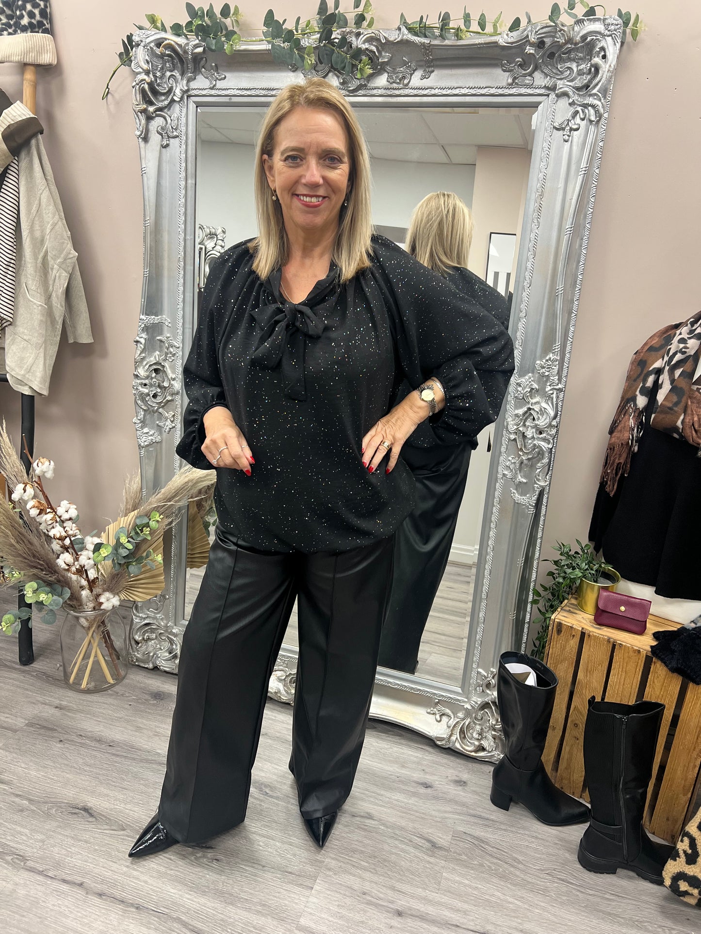 Sparkle Pussy Bow Blouse