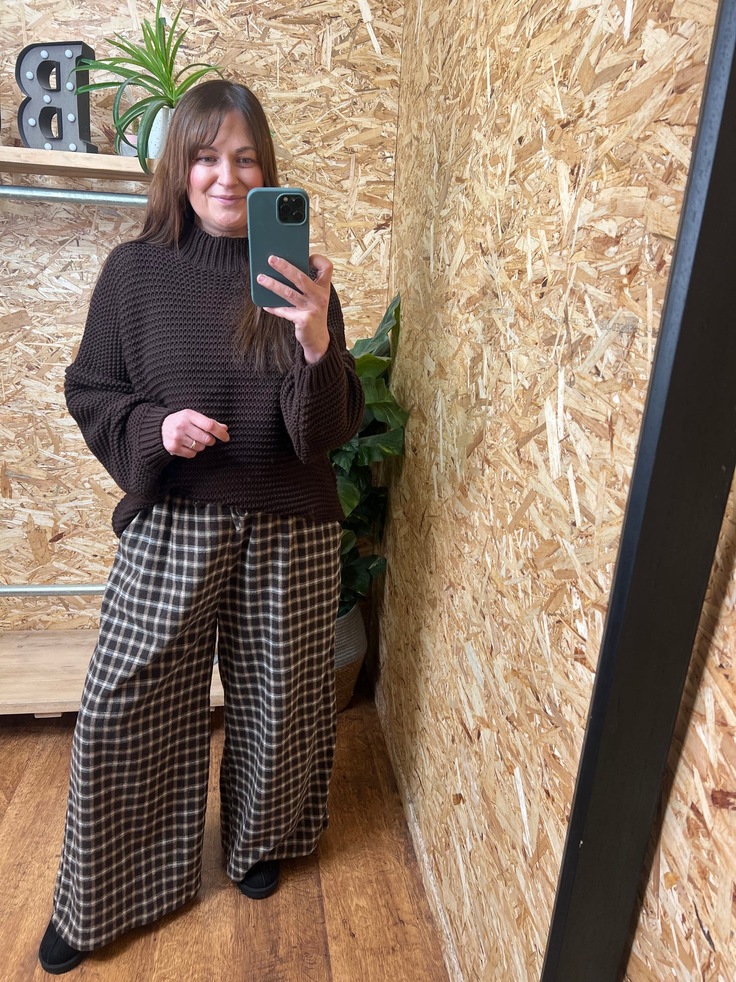 Checked Wide Leg Trousers