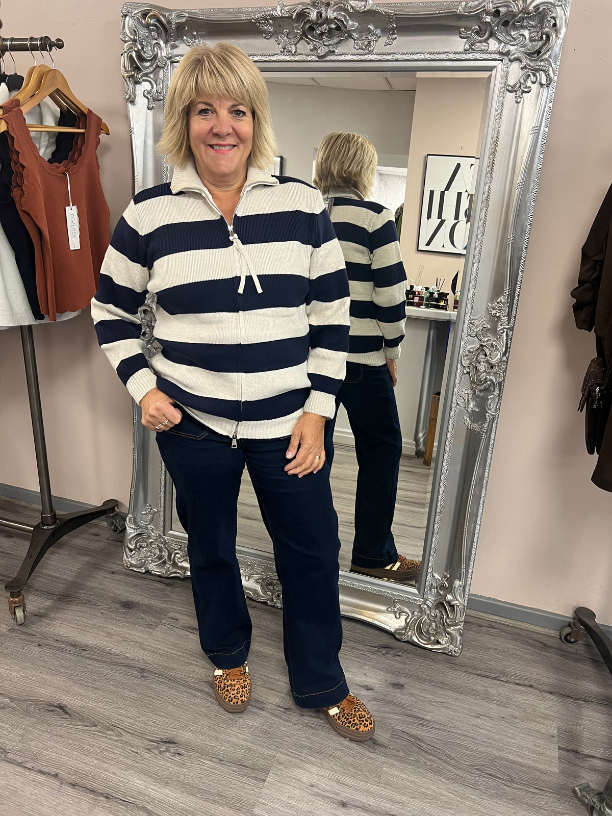 Striped Zip Up Cardigan