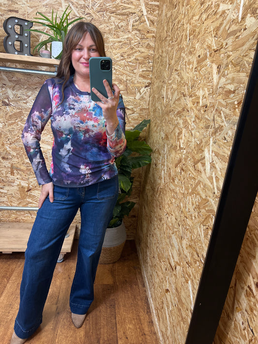 Multi Coloured TIe Dye Mesh Top