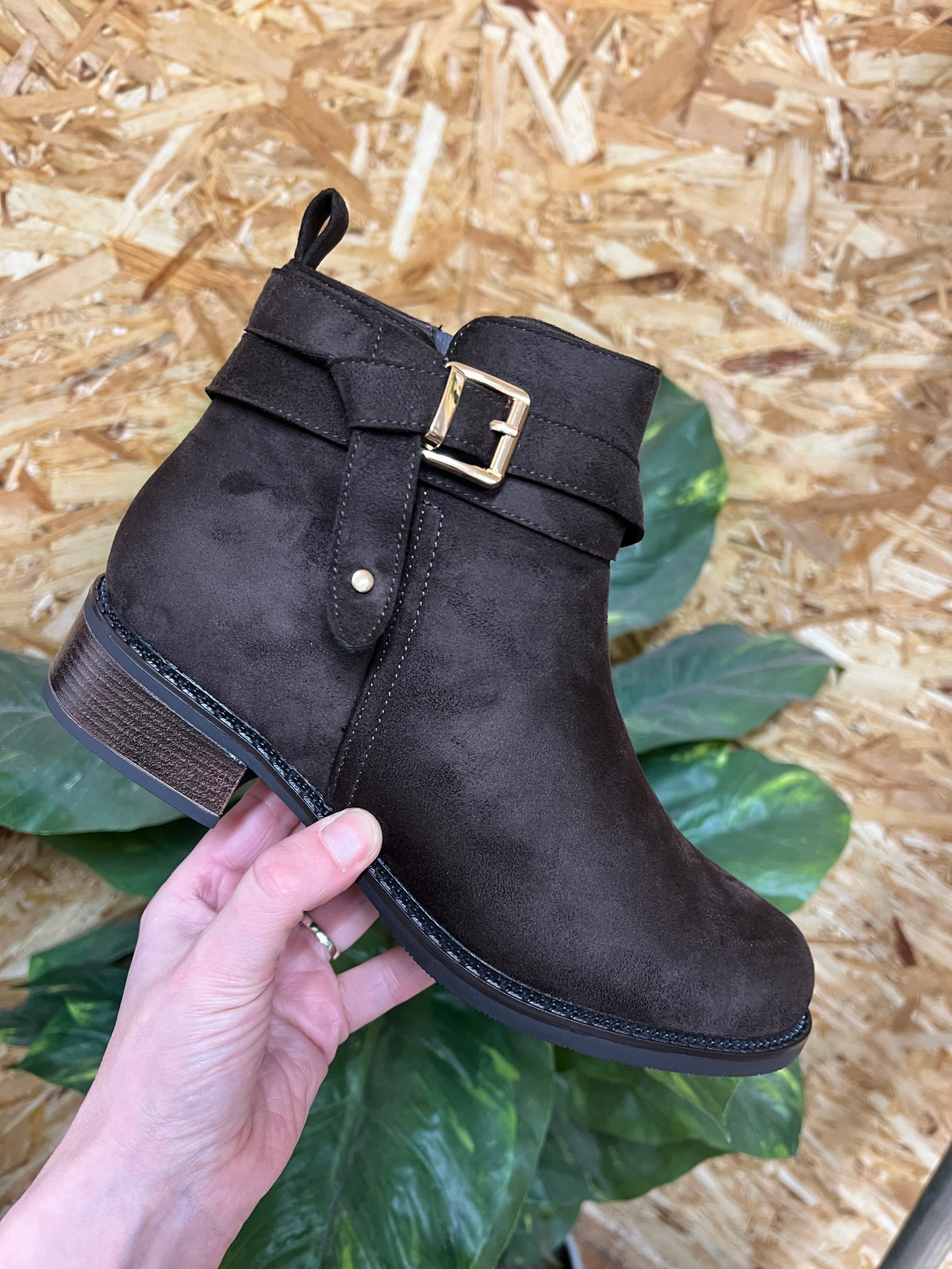 Faux Suede Ankle Boot Brown