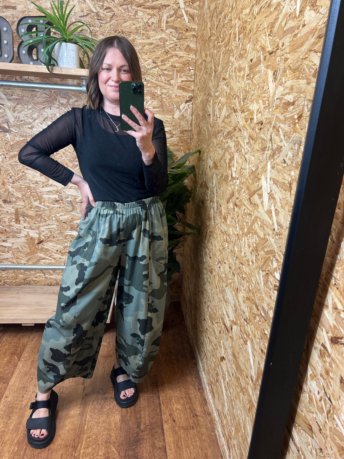 Camo Barrel Leg Trousers