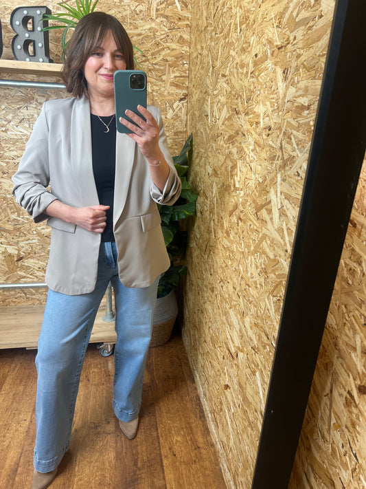 Mocha Ruched Sleeve Blazer