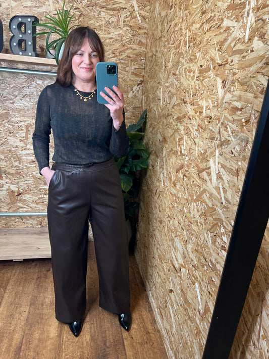 Faux Leather Wide Leg Trousers