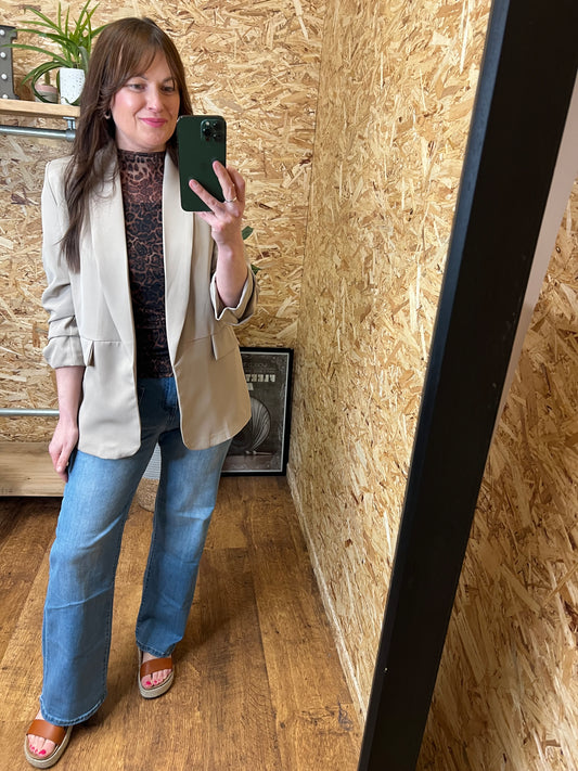 Mocha Ruched Sleeve Blazer