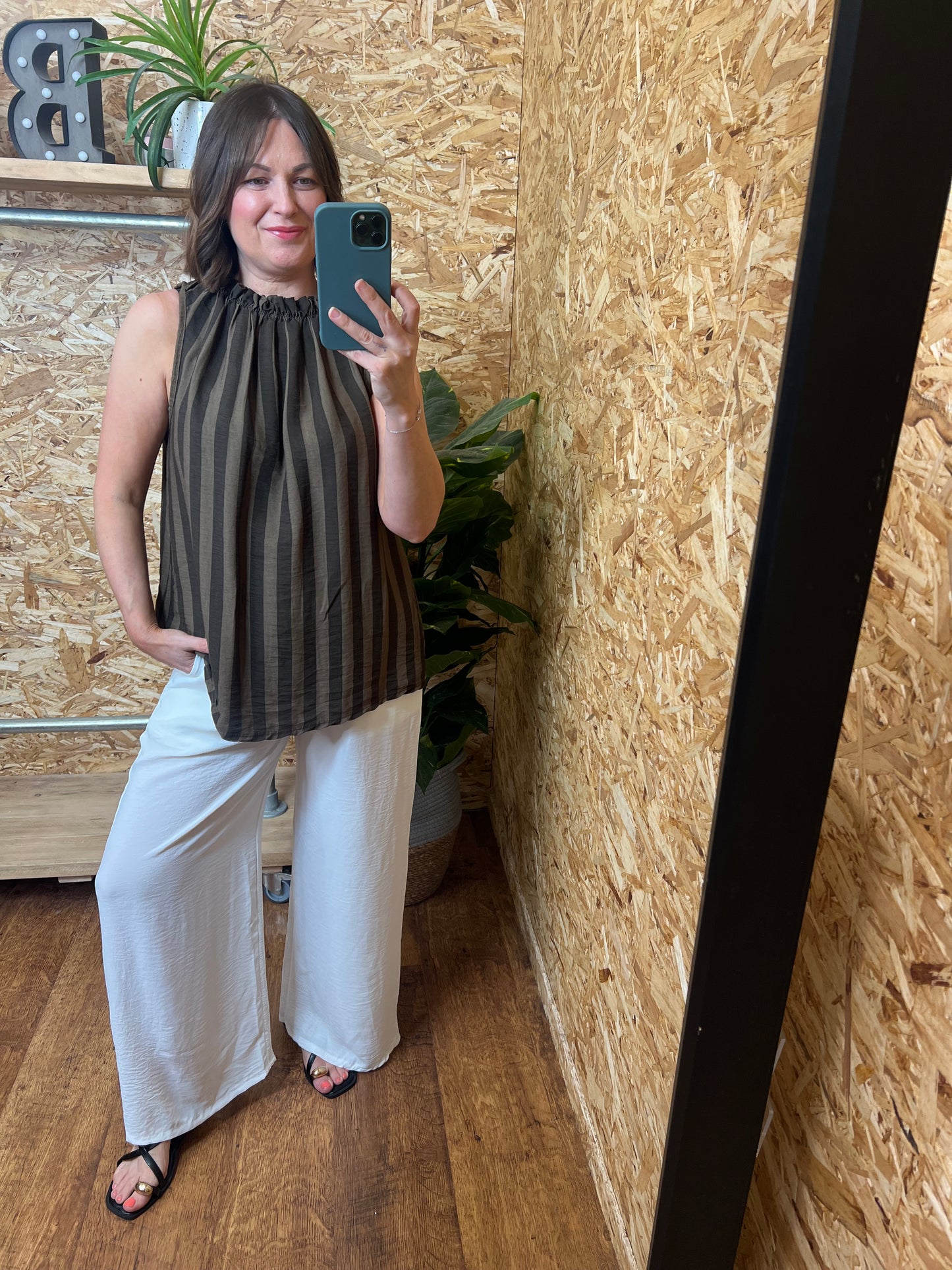 Stripe Ruffle Neck Top