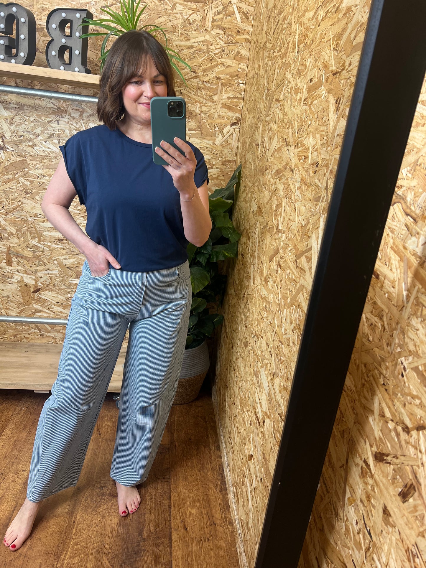 Stripe Denim Barrel Leg Trousers