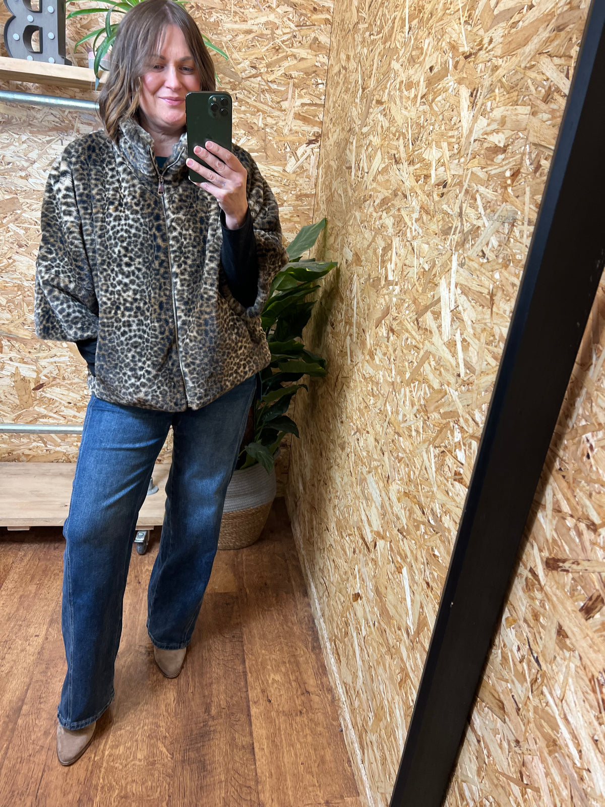 Leopard 3/4 Sleeve Fur Jacket