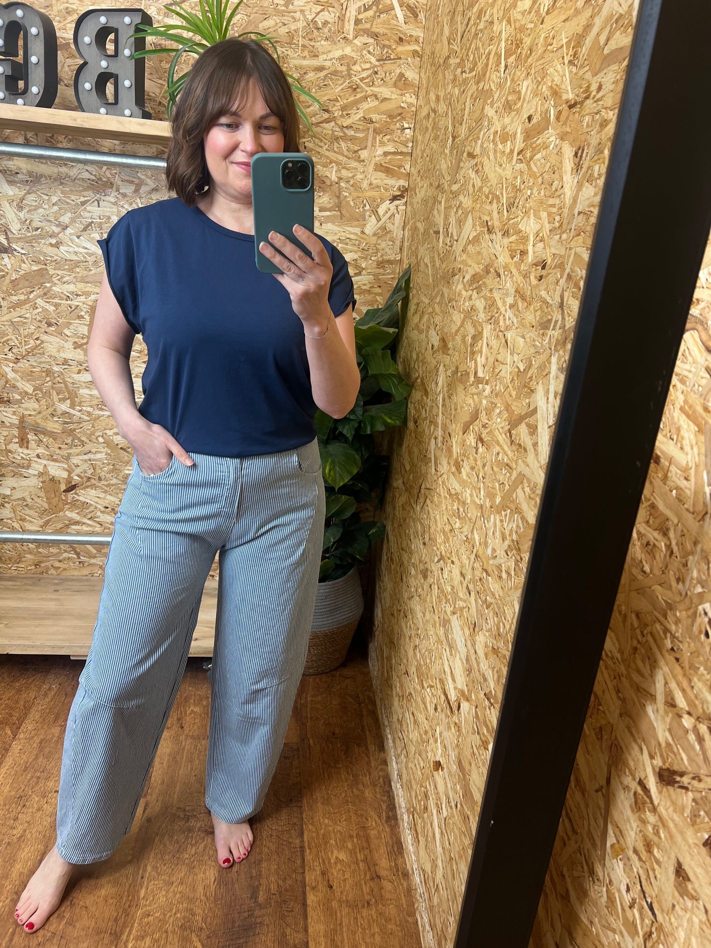 Stripe Denim Barrel Leg Trousers