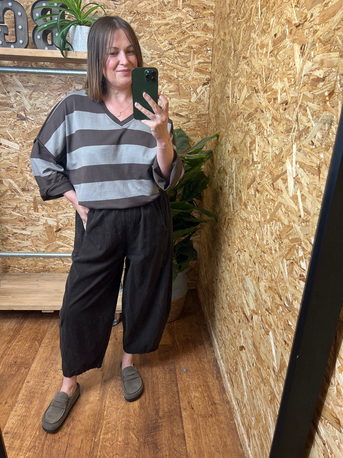 Oversized Striped V Neck