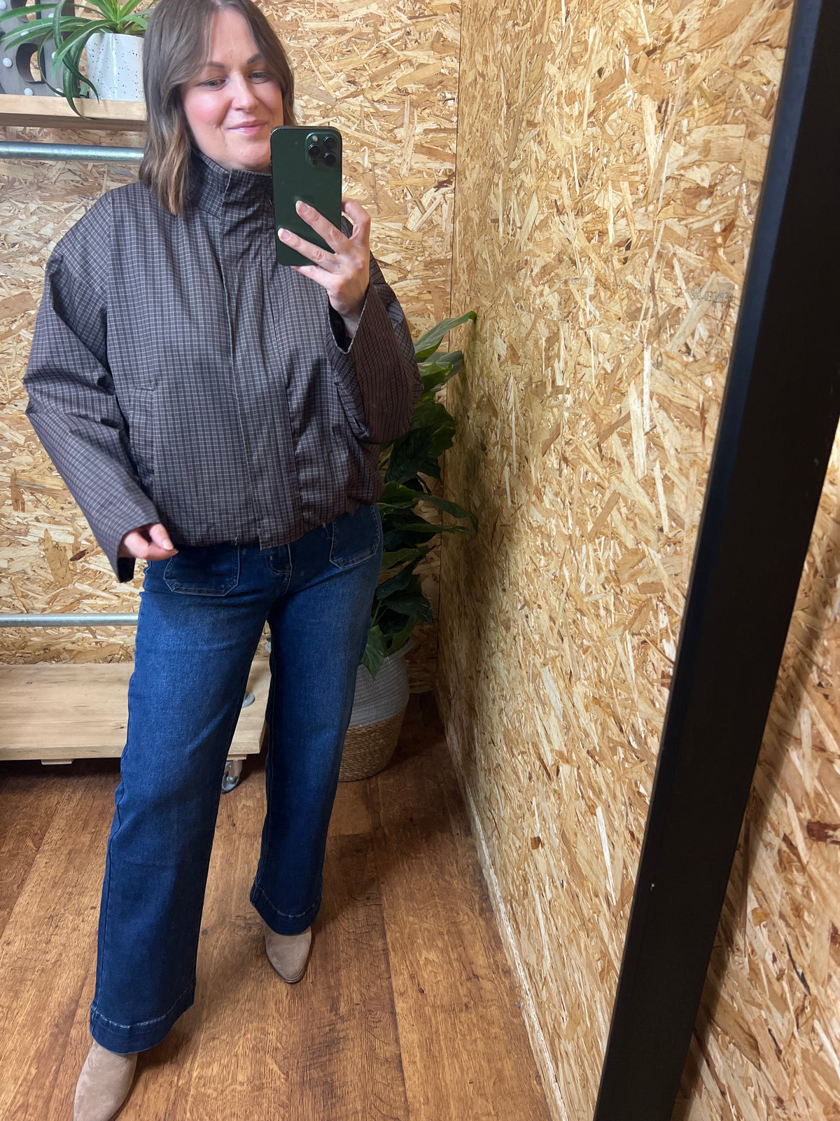 Short Checked Bomber Jacket