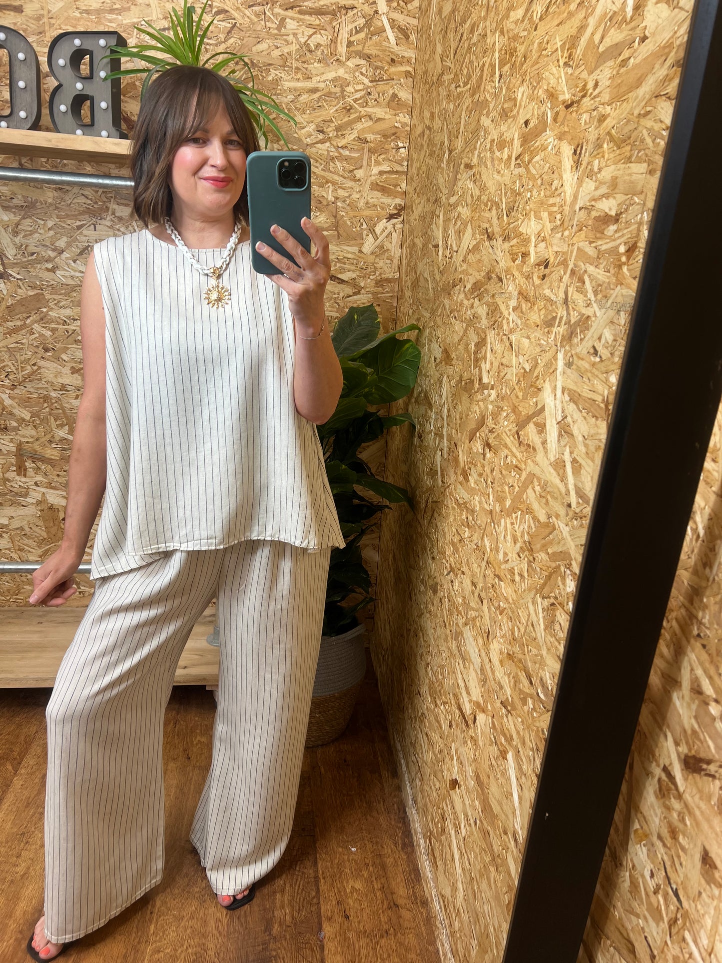 Stripe Button Back Top
