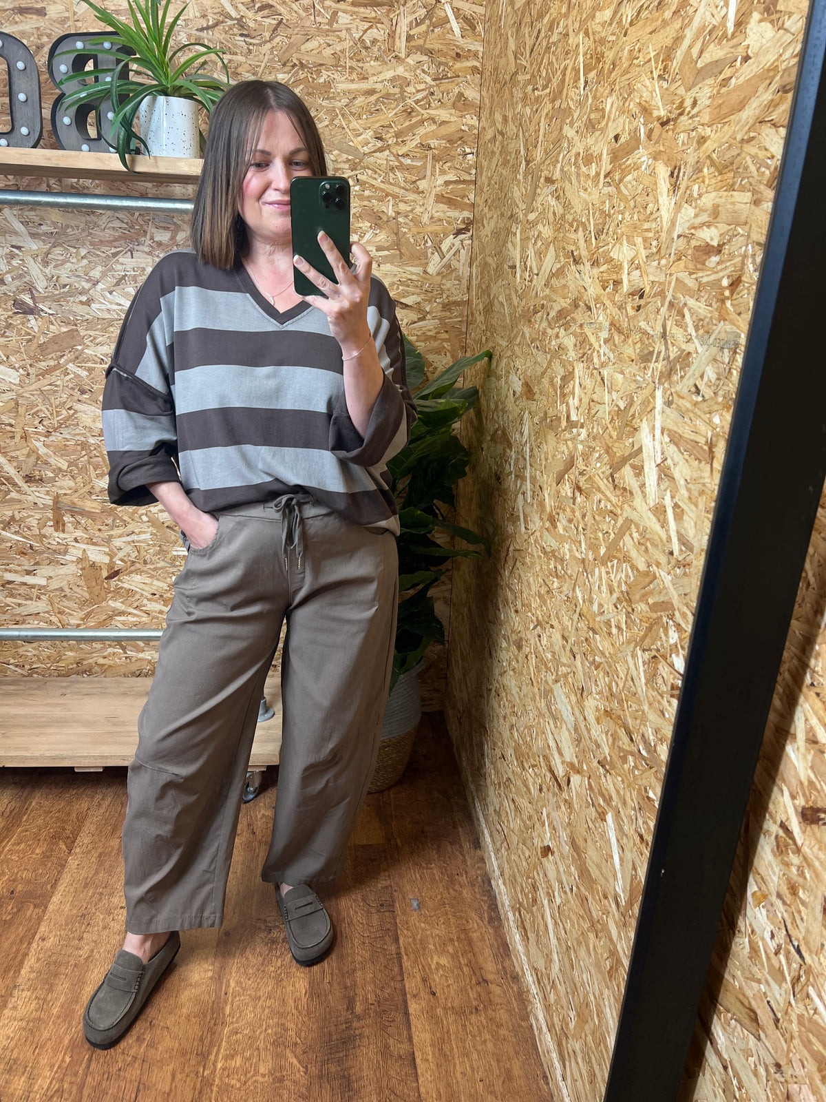 Oversized Striped V Neck