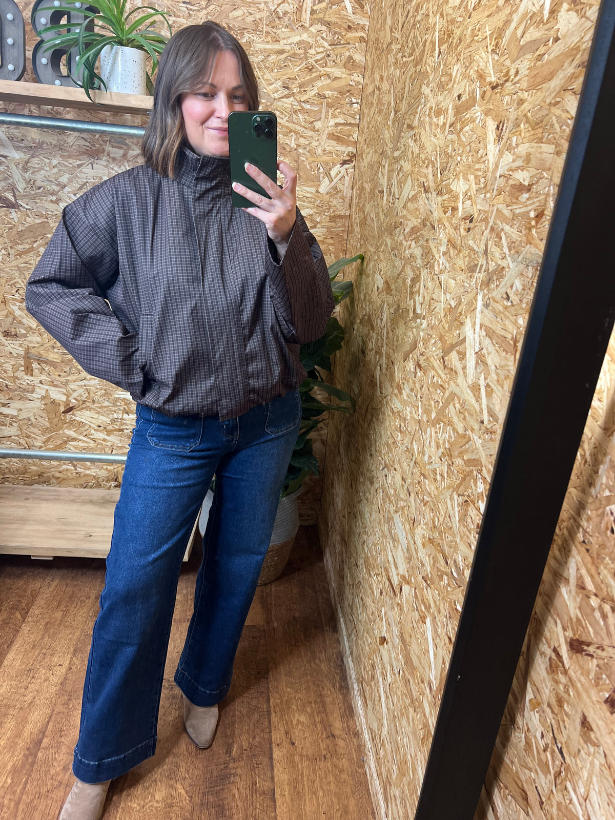 Short Checked Bomber Jacket