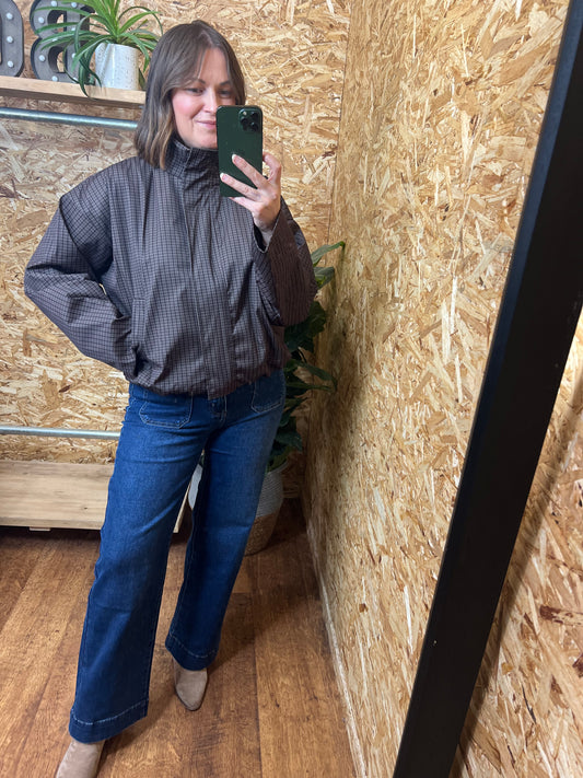 Short Checked Bomber Jacket