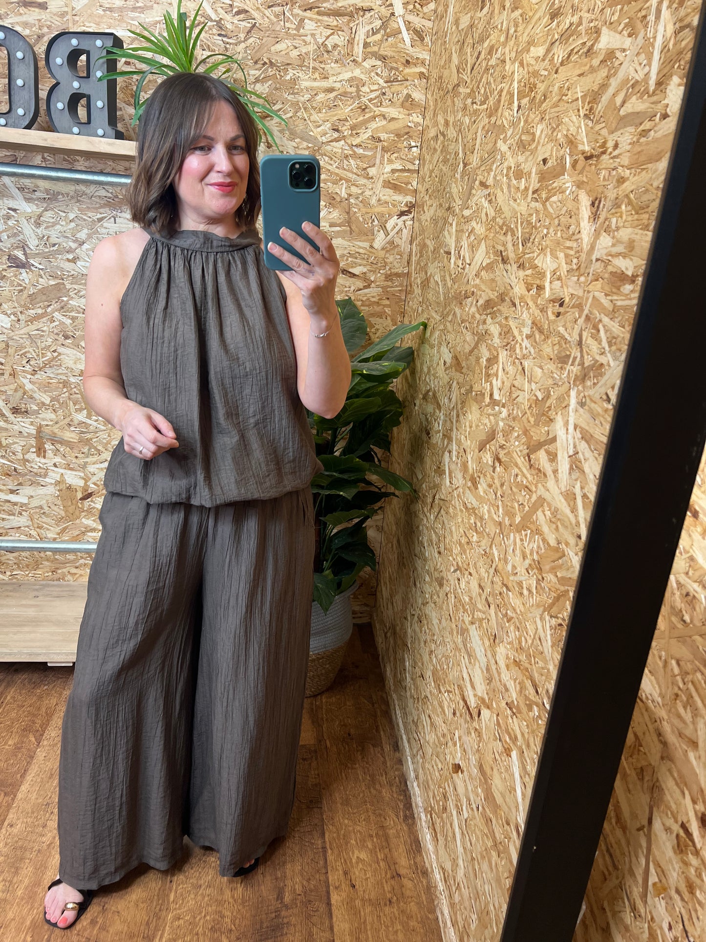 Crinkle Wide Leg Trousers