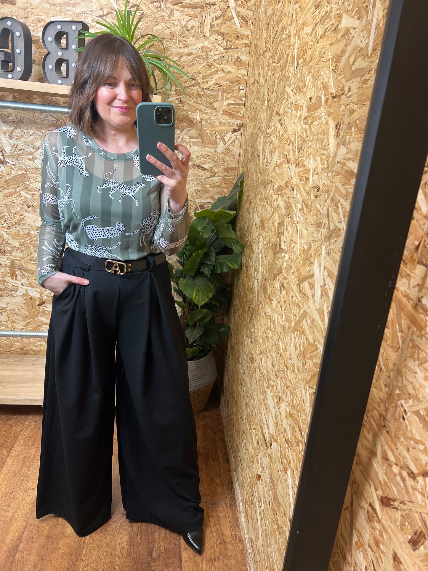 Leopard Stripe Mesh Top