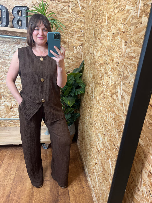 Gold Button Crinkle Coord