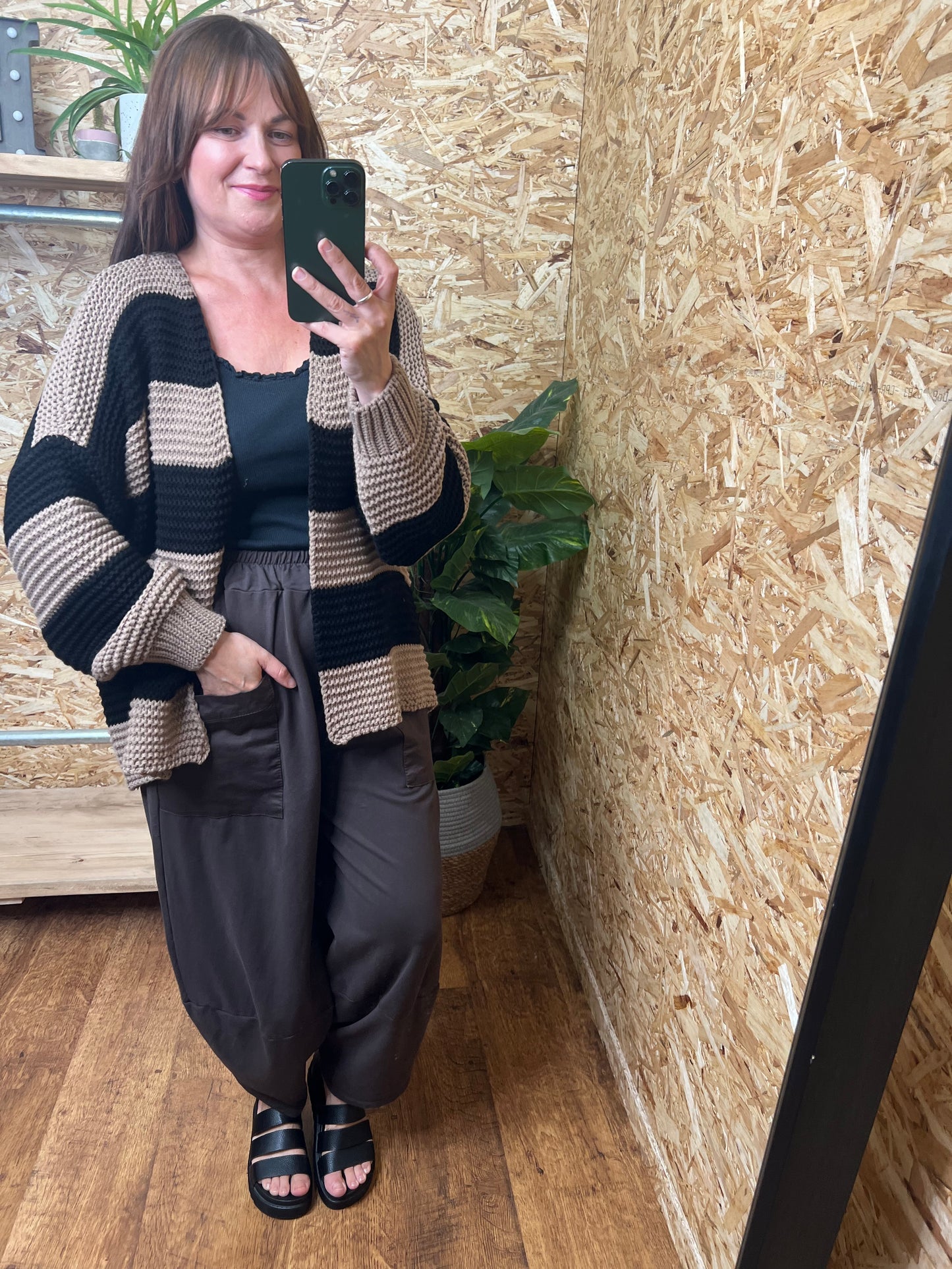 Chunky Stripe Cardigan -Mocha/Black