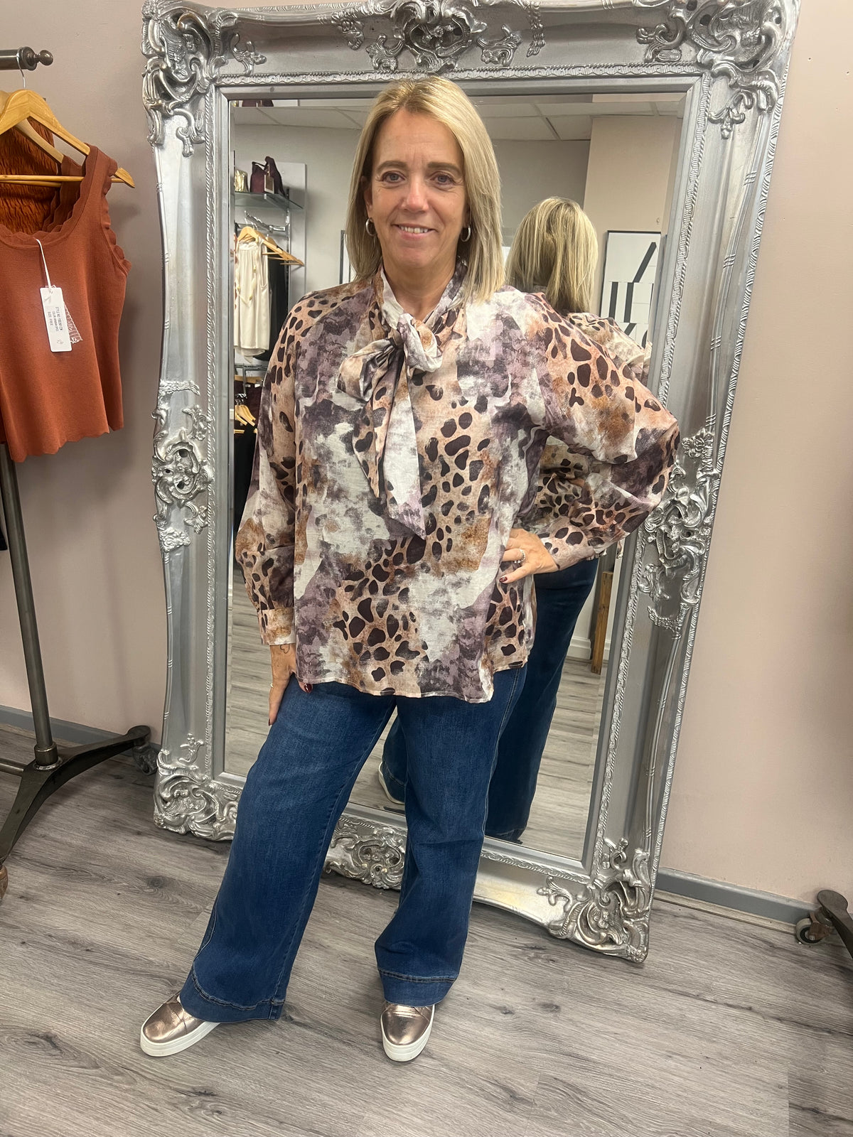 Animal Print Pussy Bow Blouse