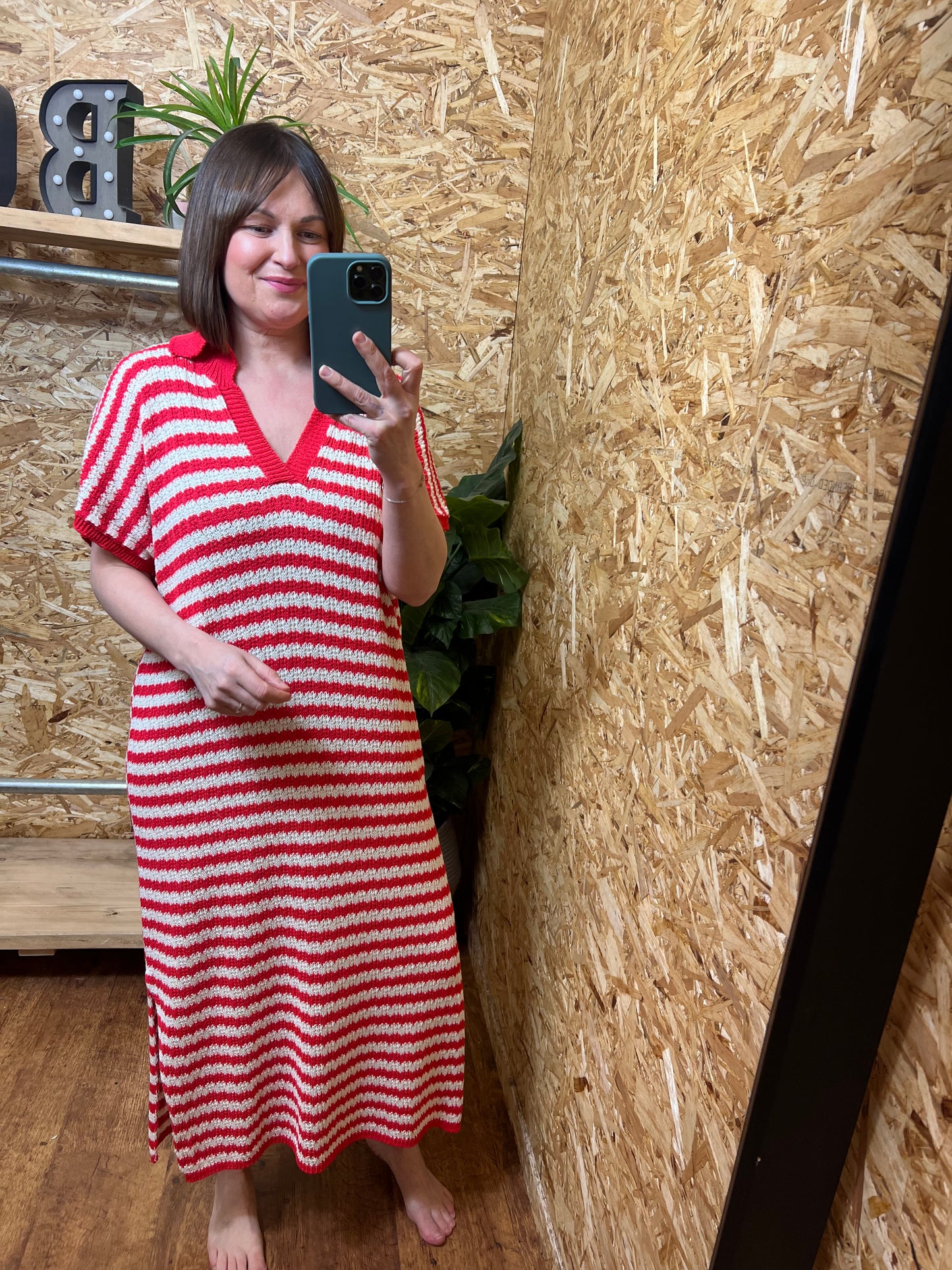 Crochet Stripe Dress - Red/Cream
