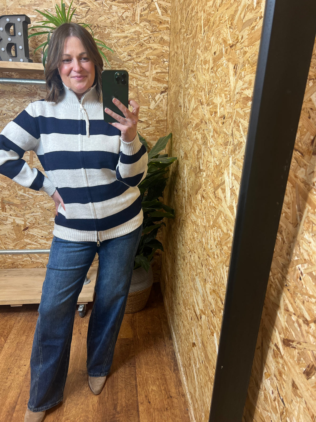 Striped Zip Up Cardigan