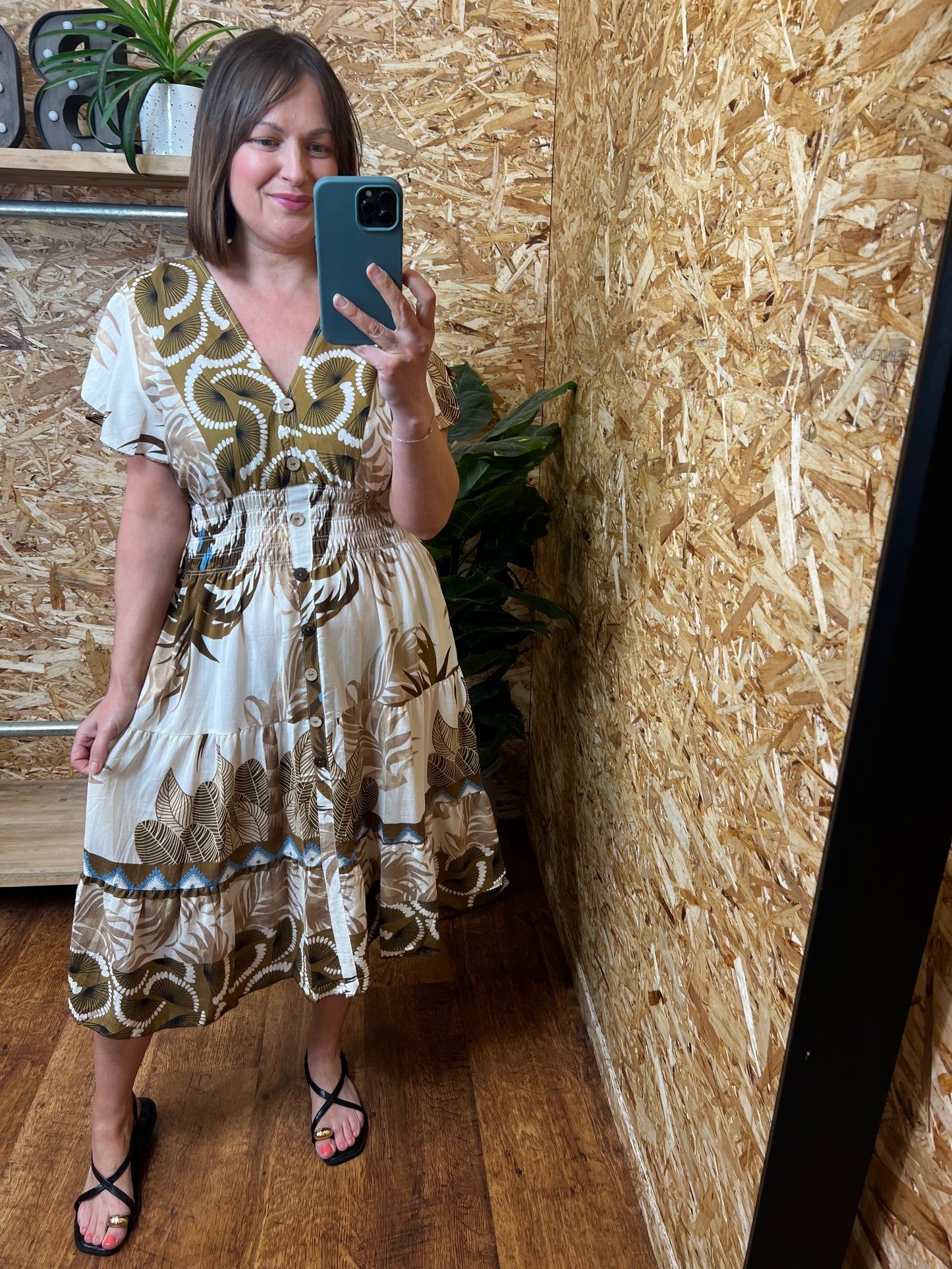 Fan Print Midi Dress
