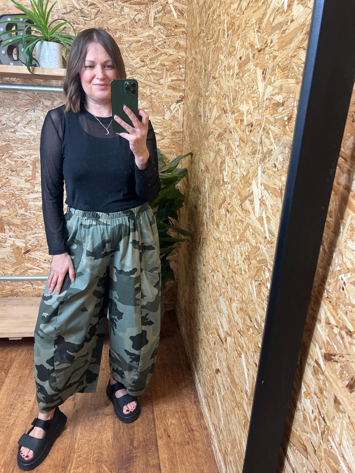 Camo Barrel Leg Trousers