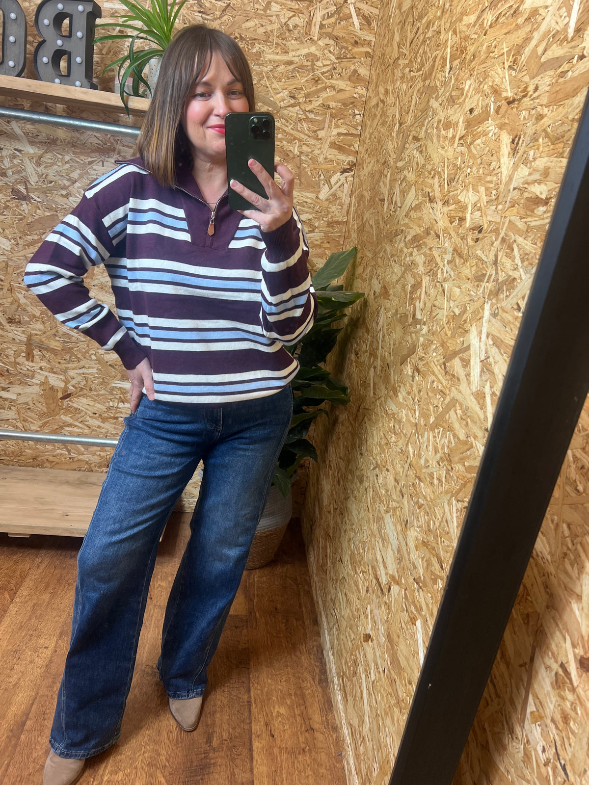 Stripe Half Zip Knit