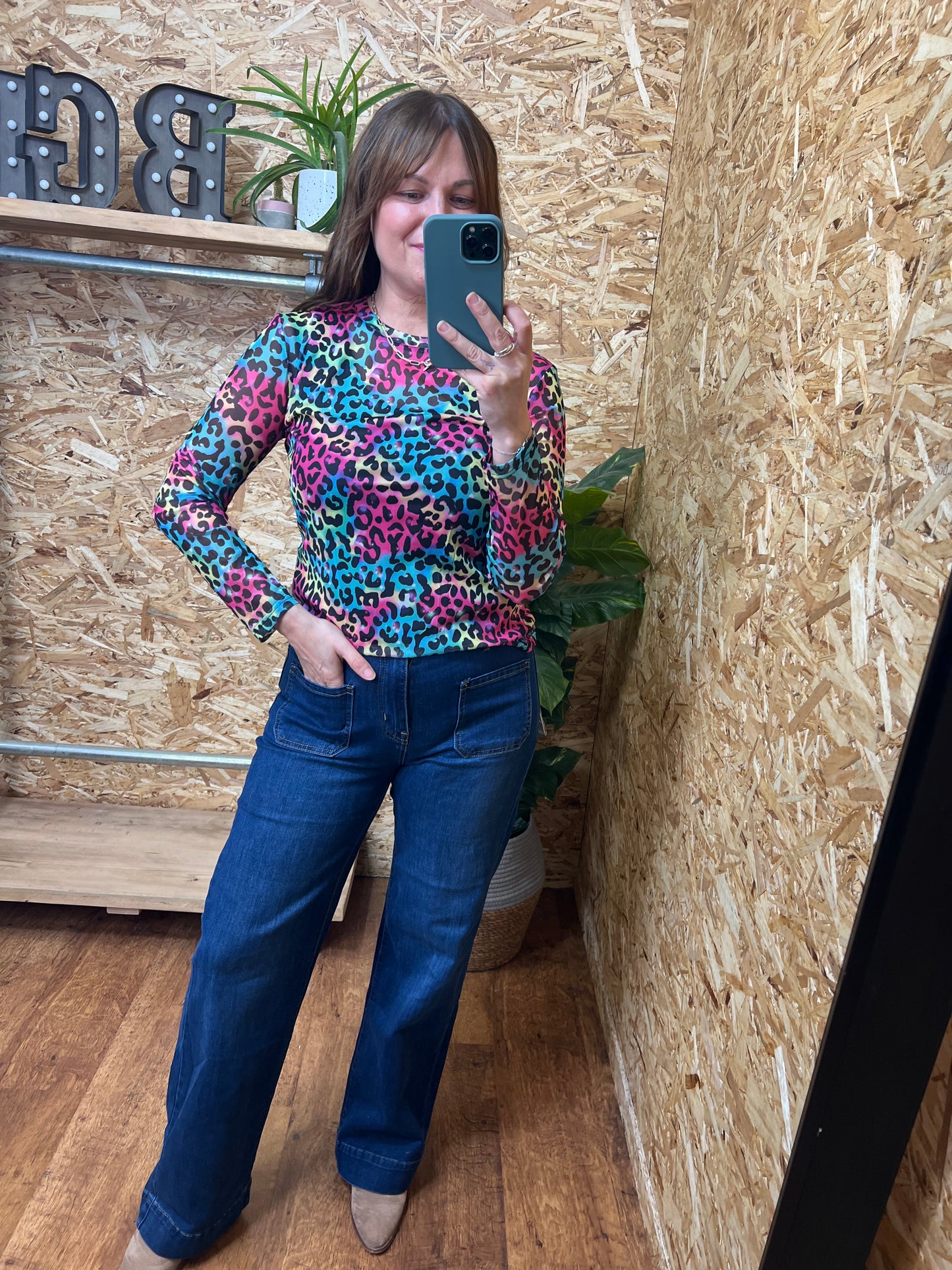 Multi Coloured Leopard Mesh Top