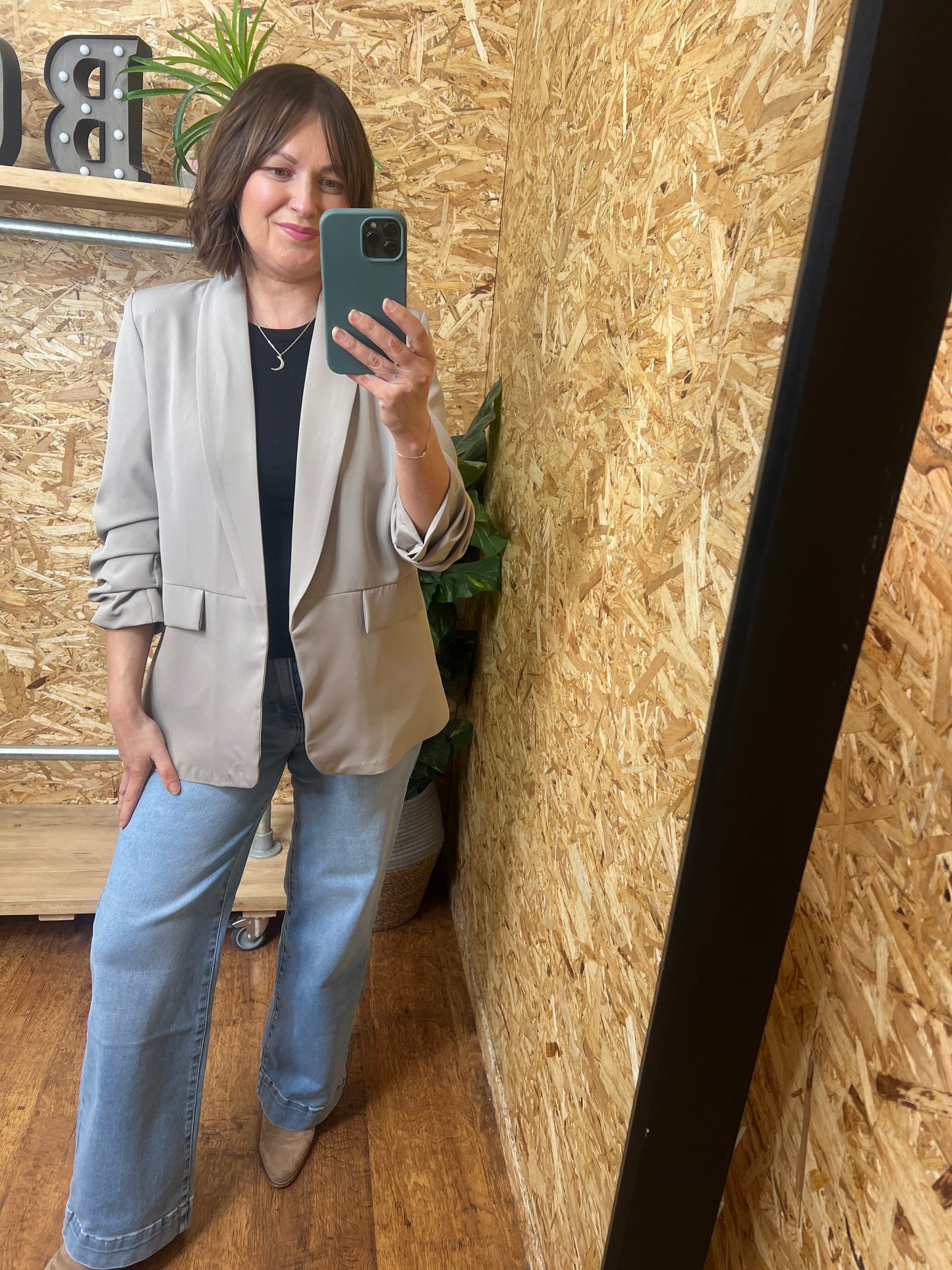 Mocha Ruched Sleeve Blazer