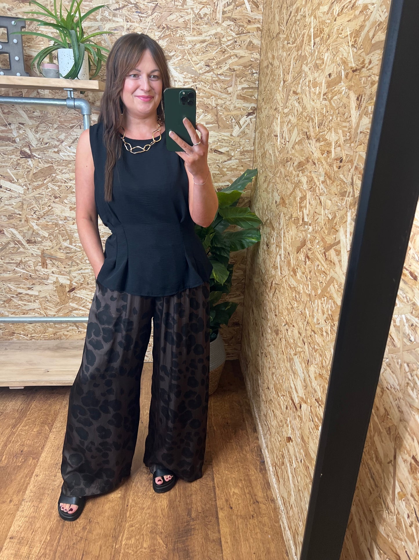 Silk Mix Leopard Trousers Chocolate