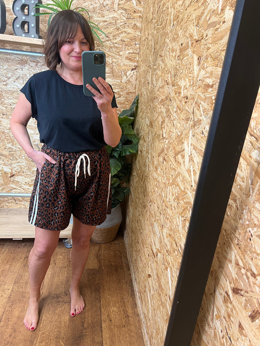Leopard Side Stripe Shorts