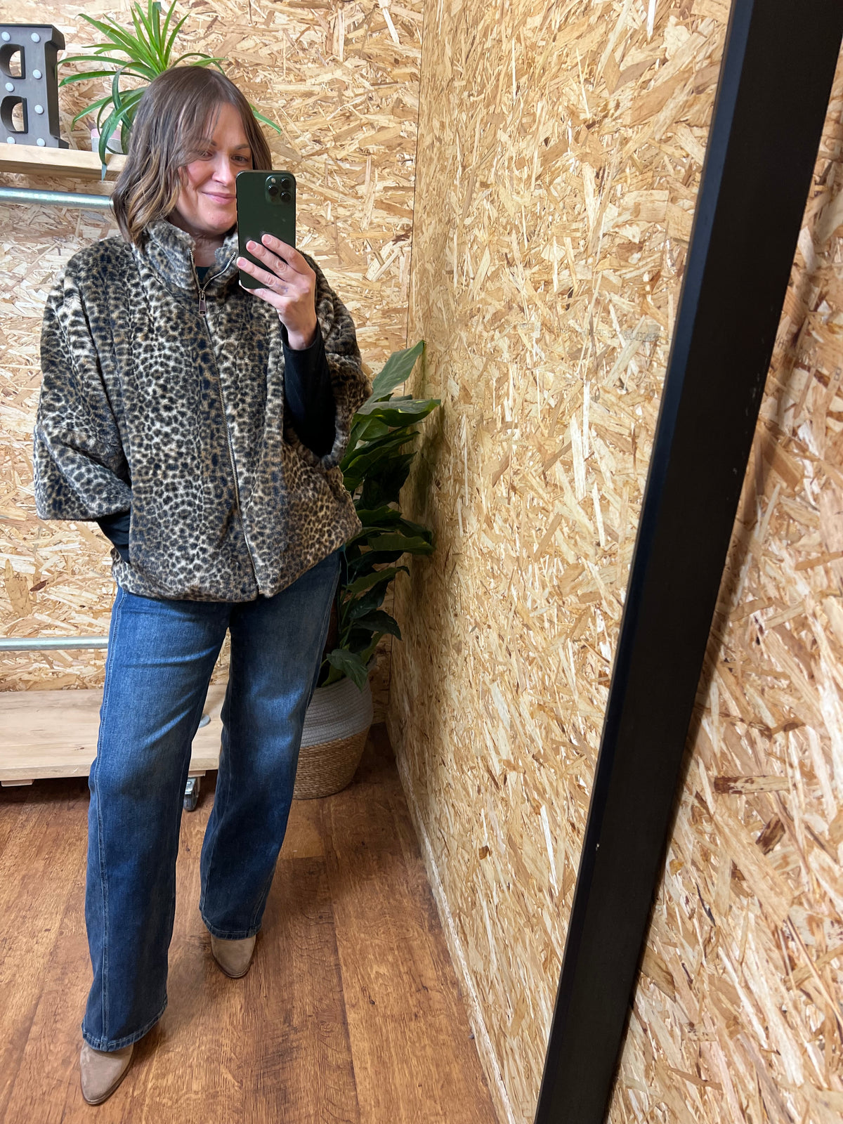 Leopard 3/4 Sleeve Fur Jacket