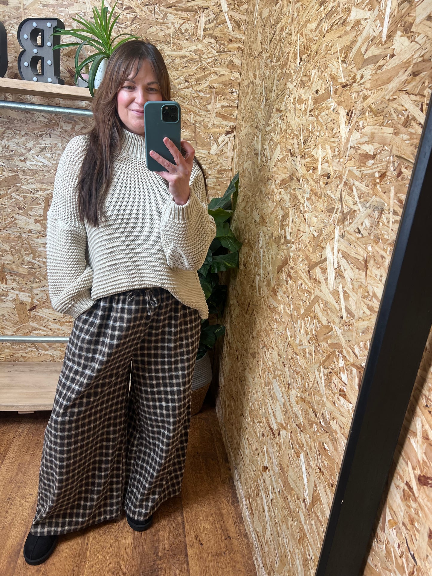 Checked Wide Leg Trousers