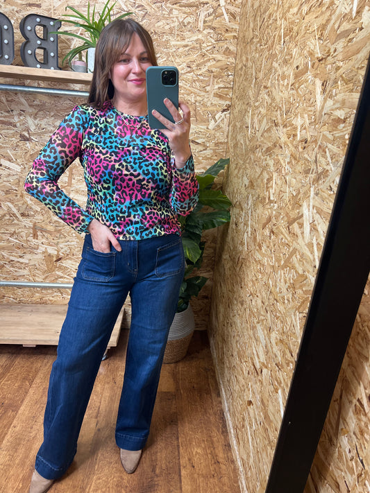 Multi Coloured Leopard Mesh Top
