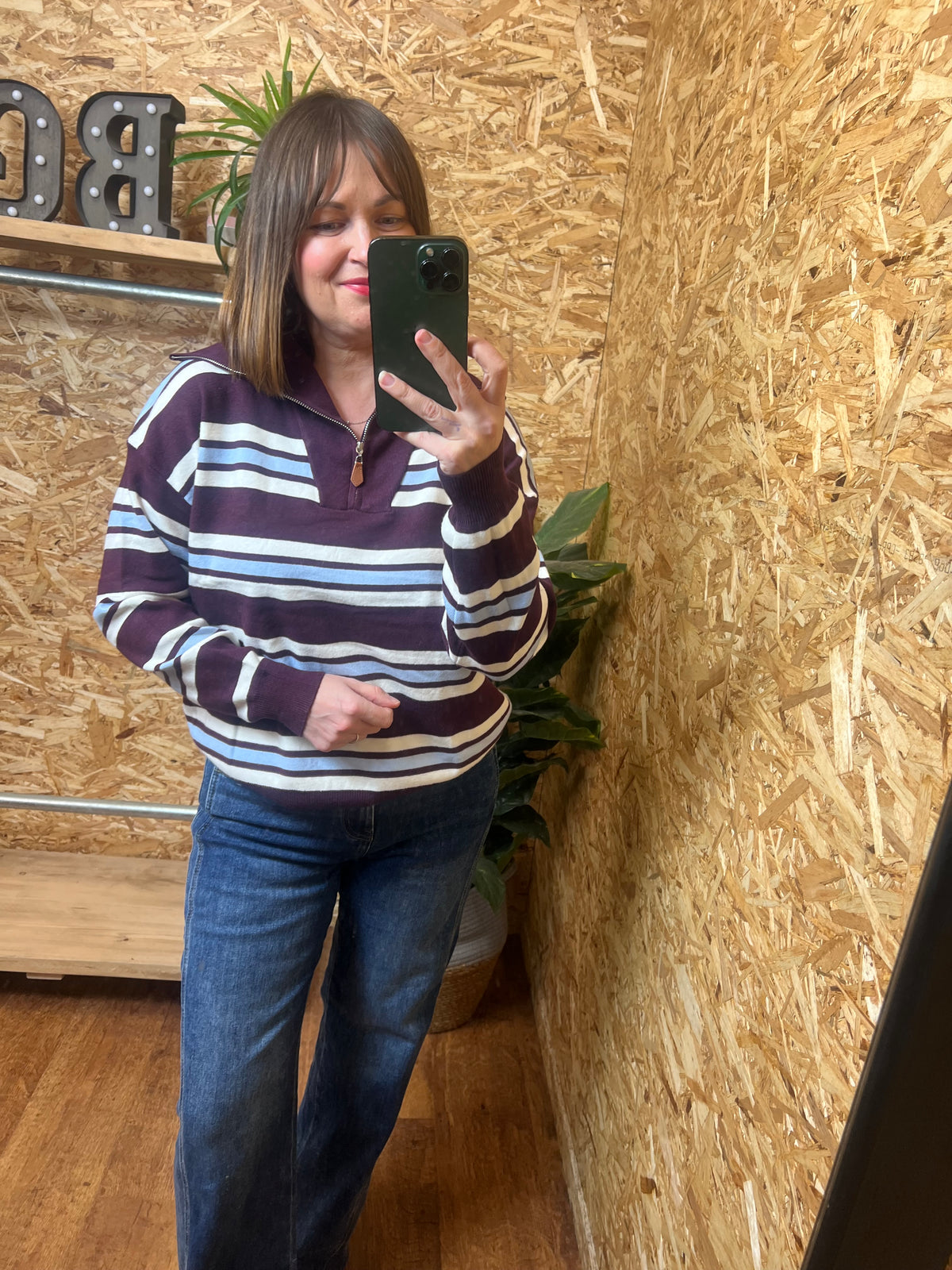 Stripe Half Zip Knit