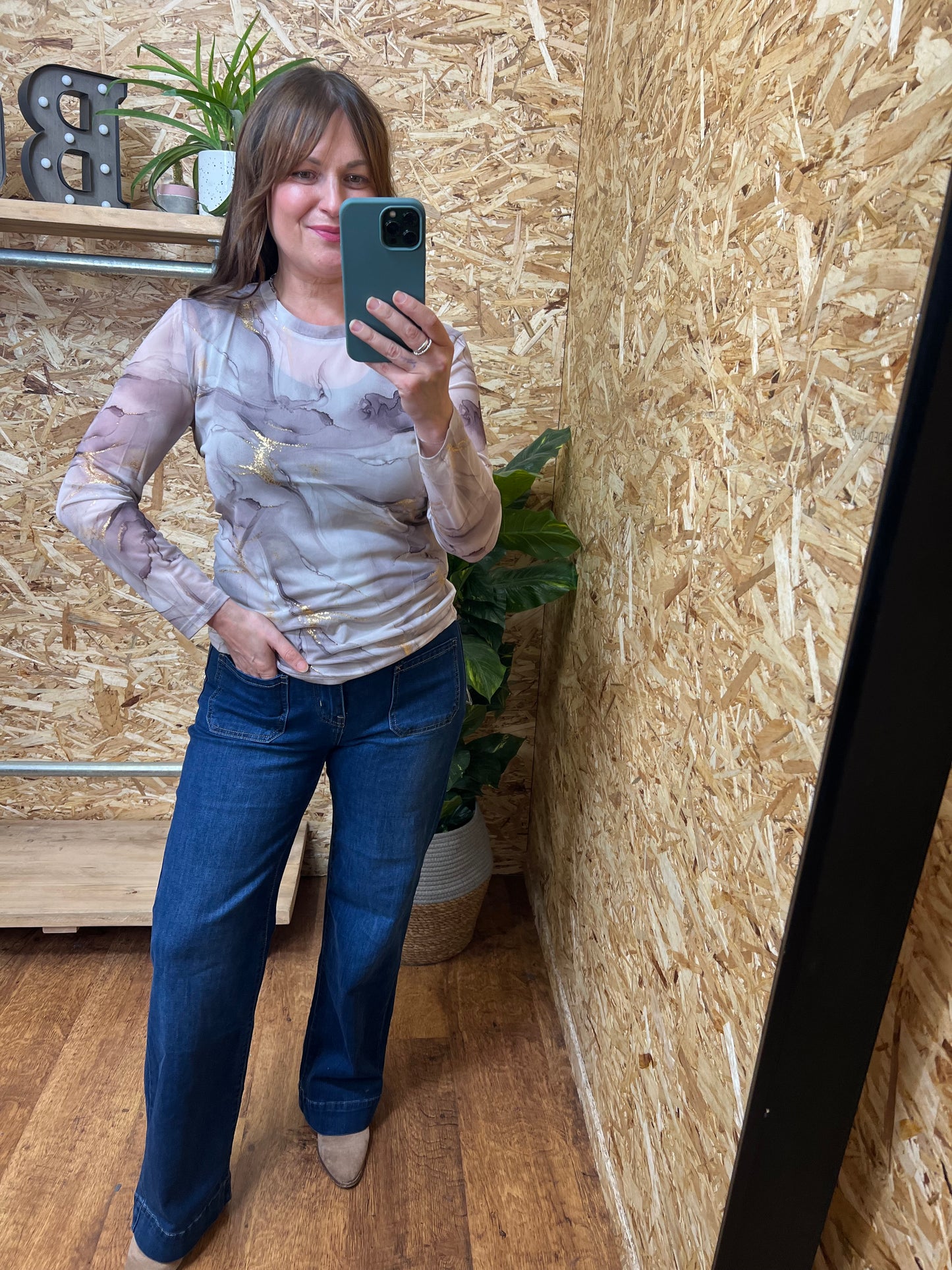 Gold Marble Mesh Top