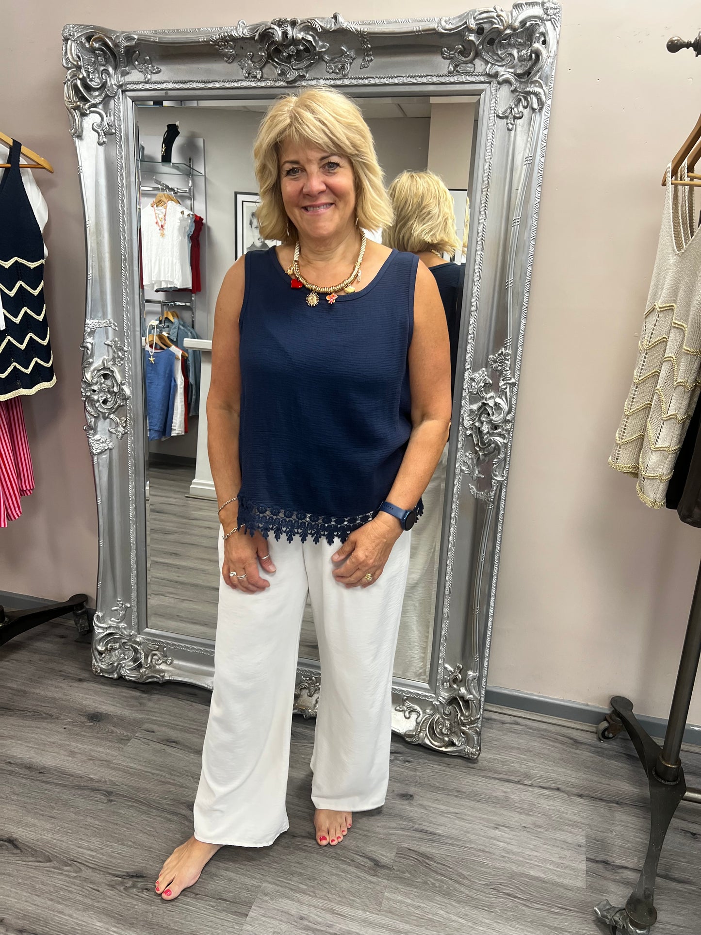 Crochet Trim Sleeveless Top