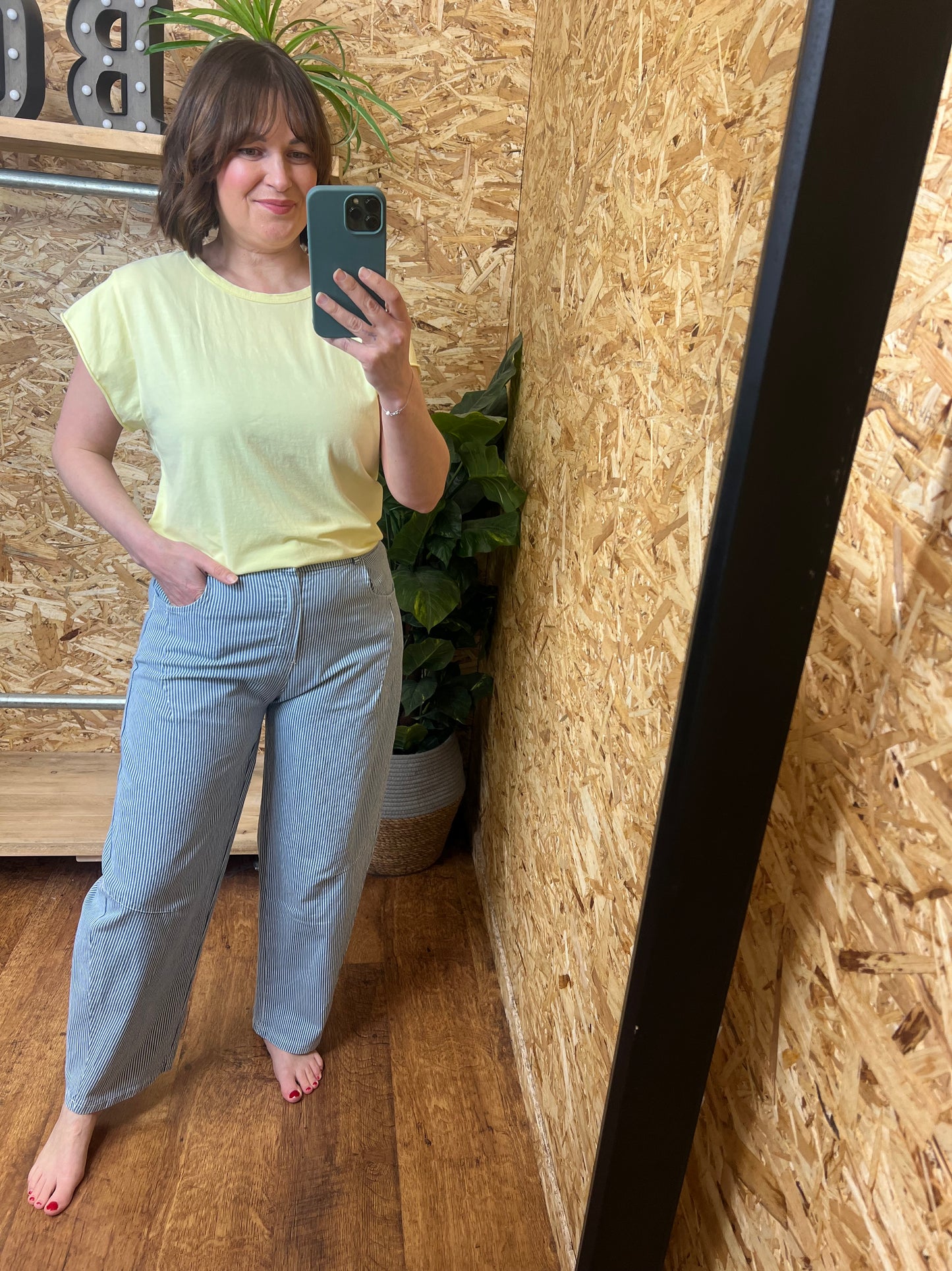 Stripe Denim Barrel Leg Trousers
