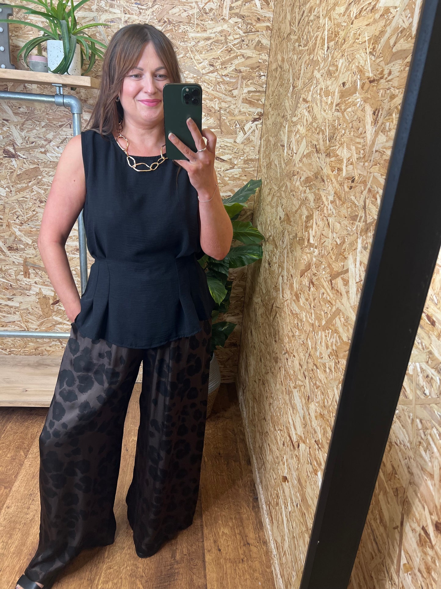 Silk Mix Leopard Trousers Chocolate