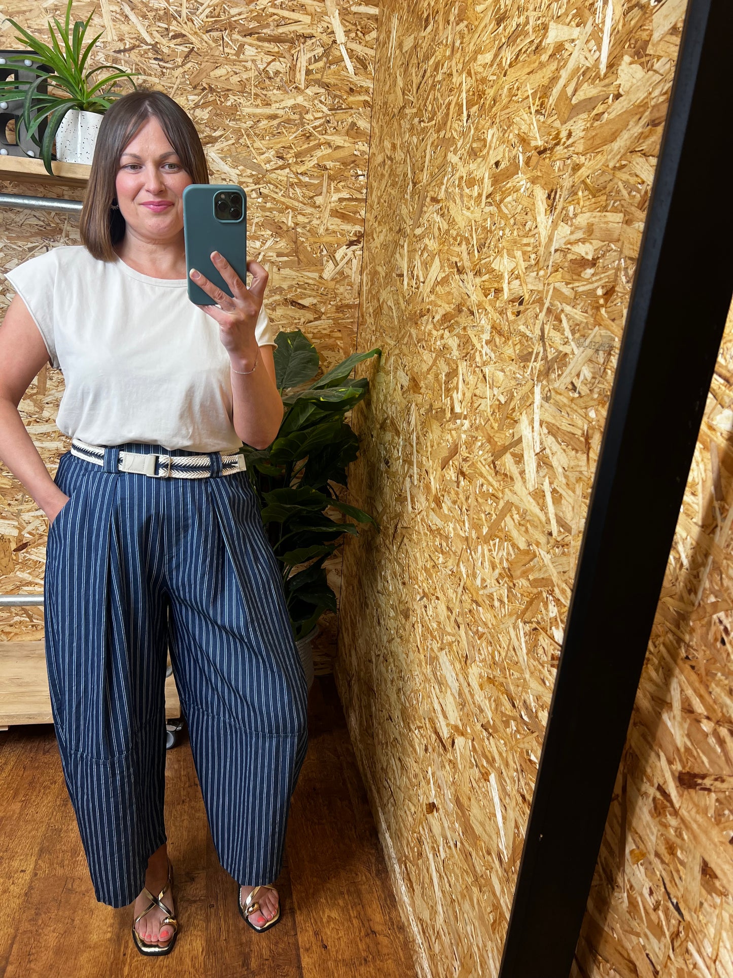 Striped Cotton Barrel Trousers