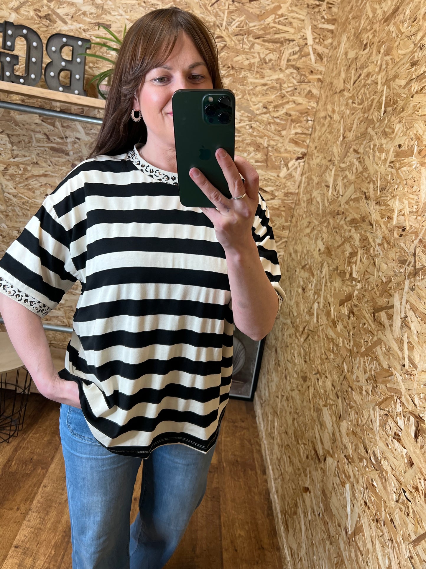 Leopard Trim Stripe Top