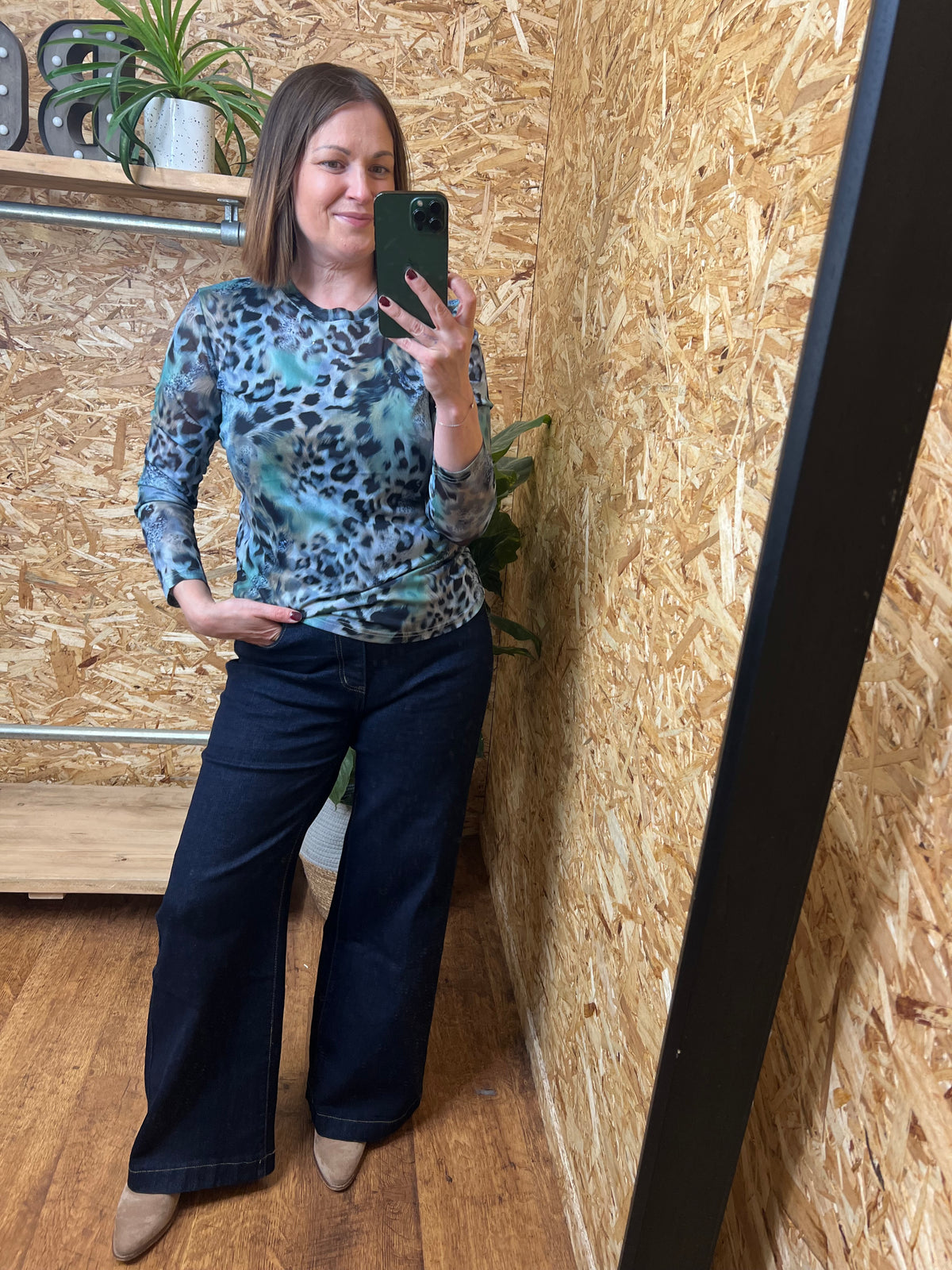 Peacock Print Mesh Top