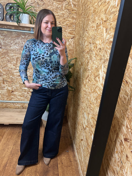Peacock Print Mesh Top