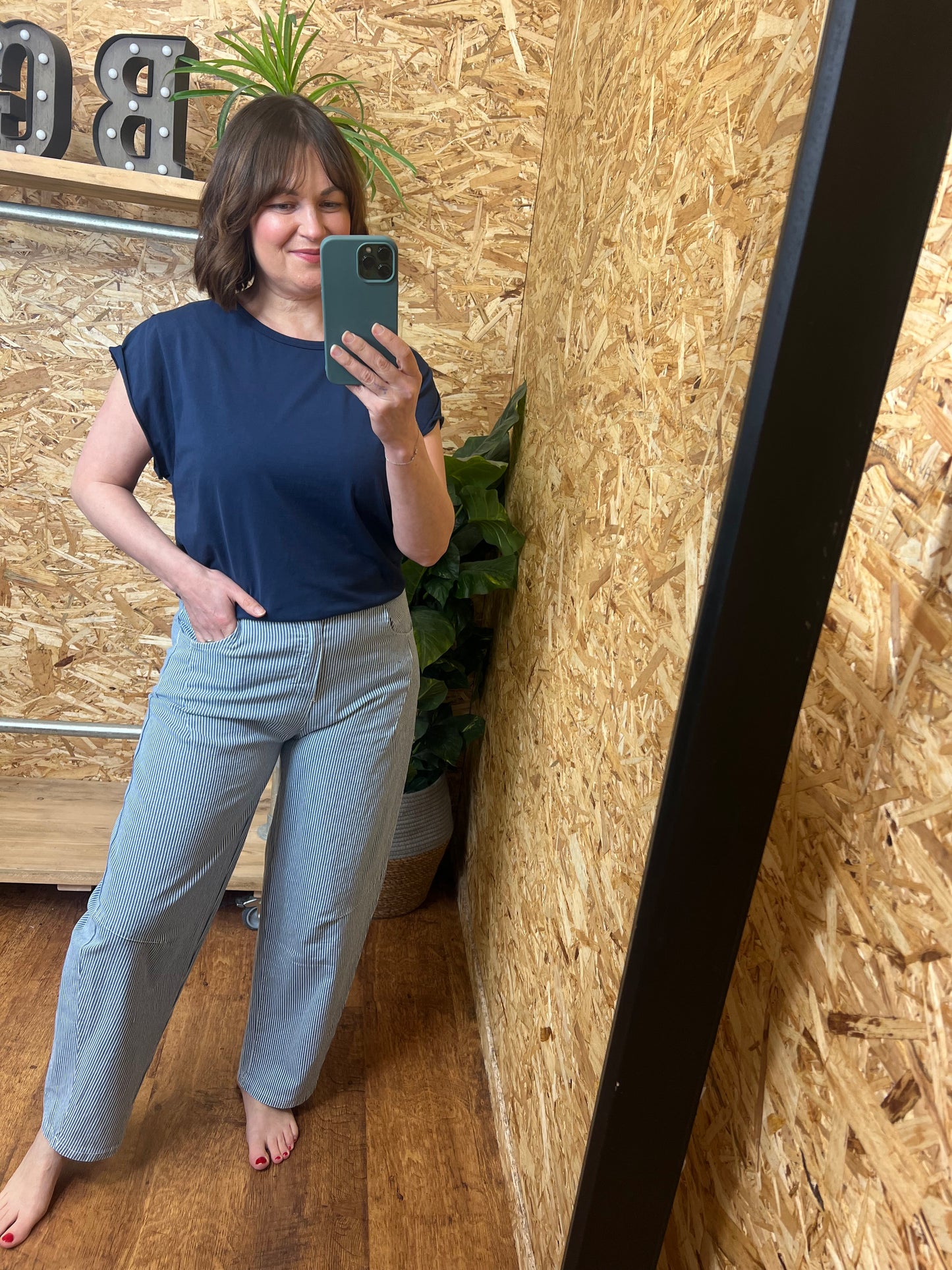 Stripe Denim Barrel Leg Trousers