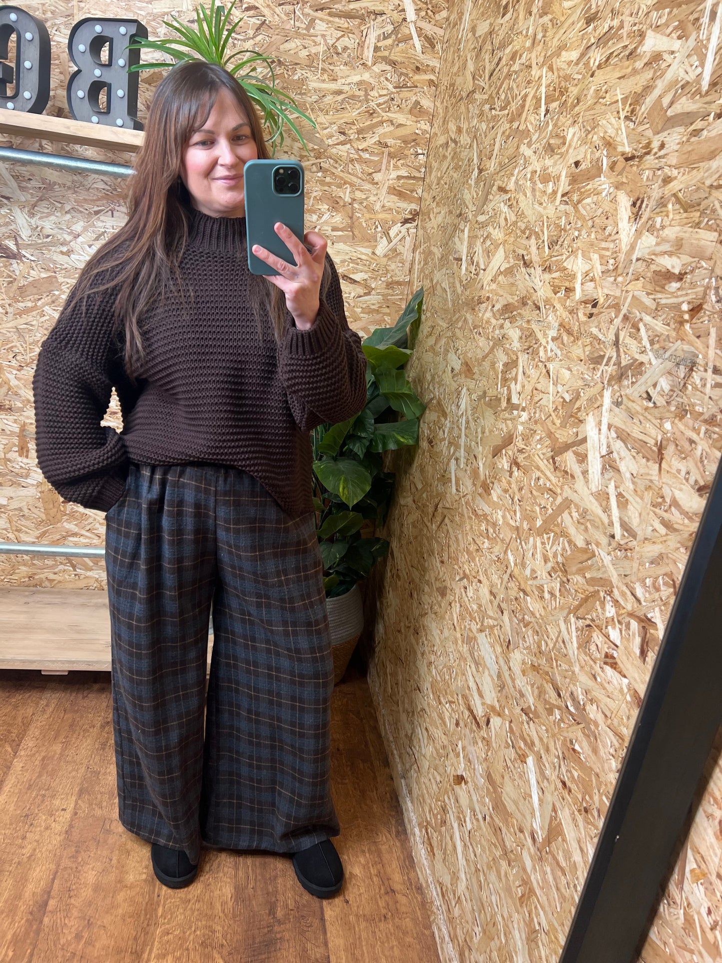 Checked Wide Leg Trousers