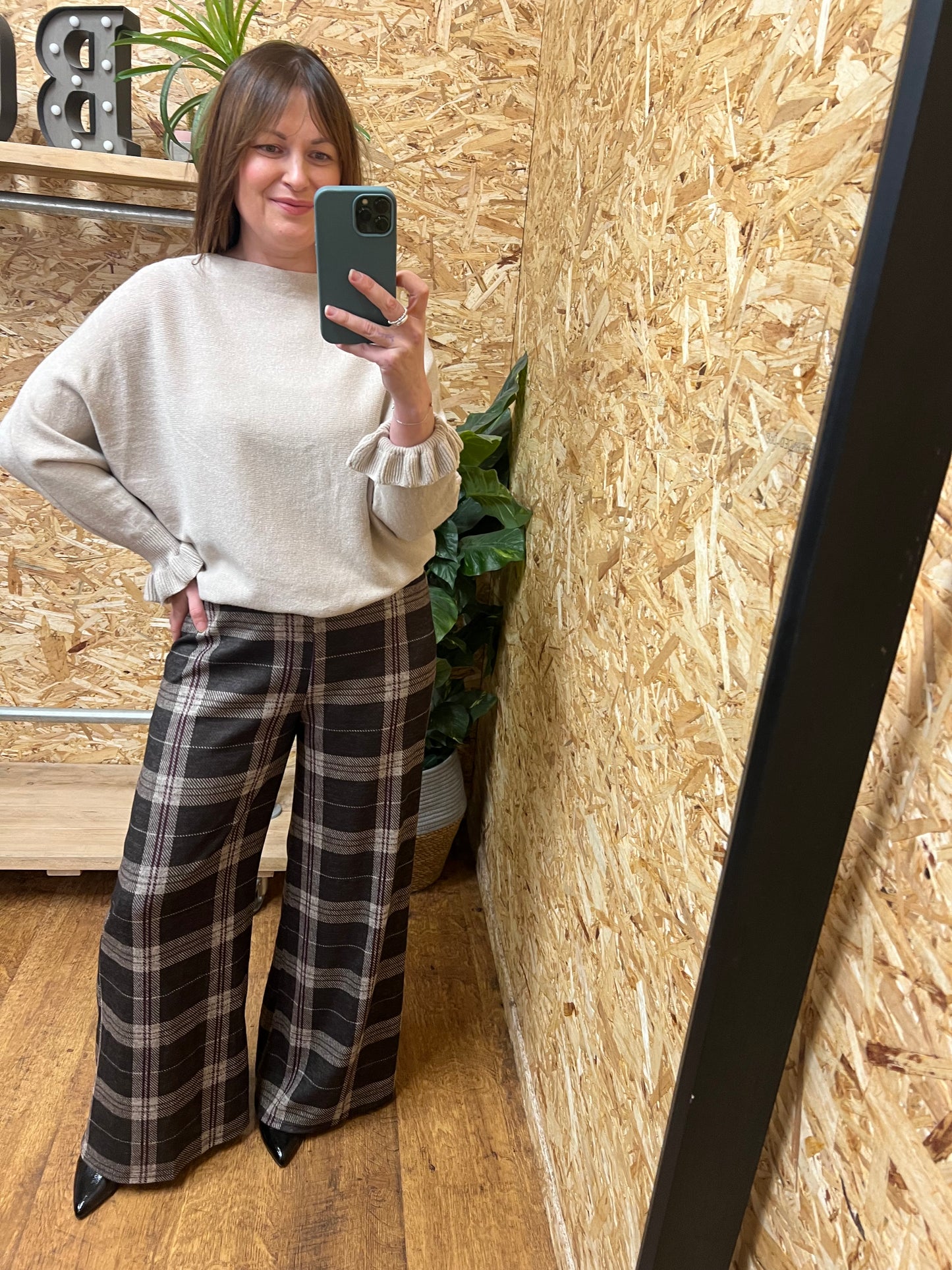 Checked Wide Leg Trousers